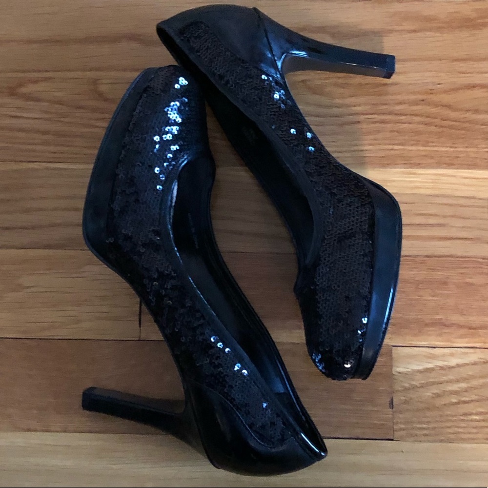 Tahari Black Sequin Cheryl Platform Heels - Picture 7 of 12
